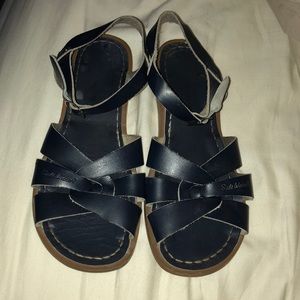 Gently worn navy blue Salt Water Sandals